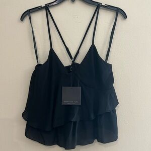 Marc New York Andrew Marc Black Crop Top Two Crossed Strap Size Small NWT
